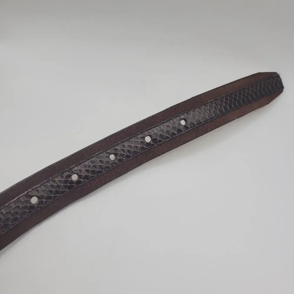 Calvin Klein Belt Mens XL Brown Leather‎ Snake Embossed Silver Buckle Dress